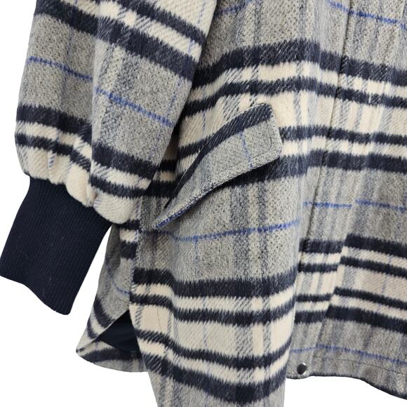 Steve Madden Womans size L Plaid Times Jacket Oversize Shacket Navy gray NEW - Picture 3 of 8